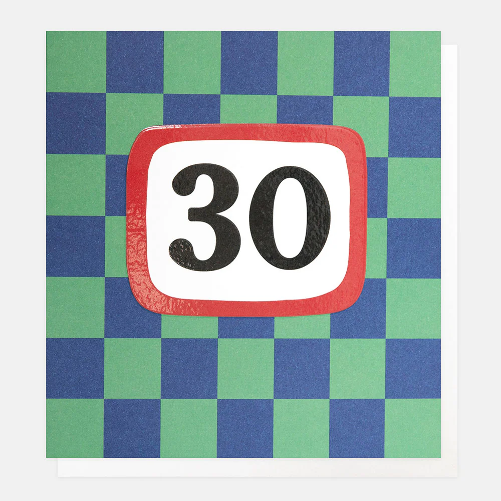 Blue/Green Grid Check 30th Birthday Card