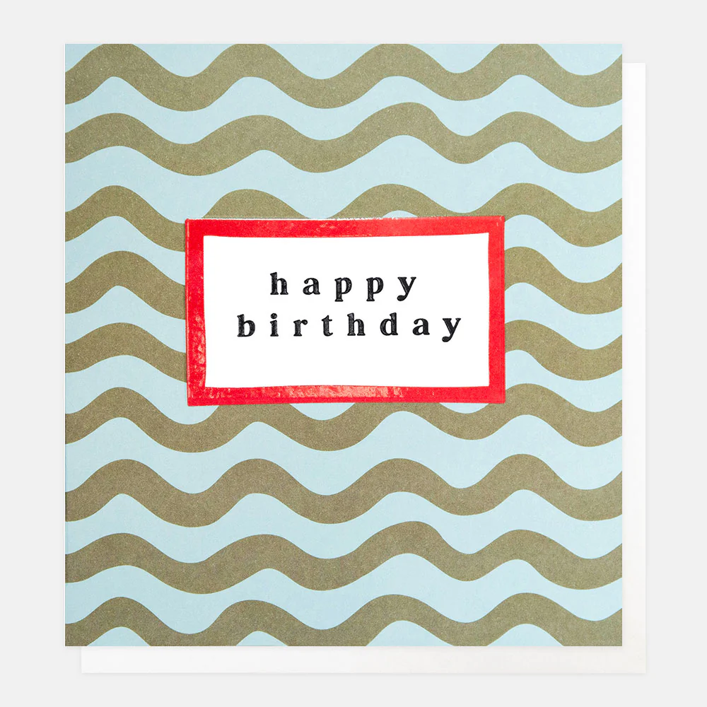 Blue/Green Wave Stripe Birthday Card