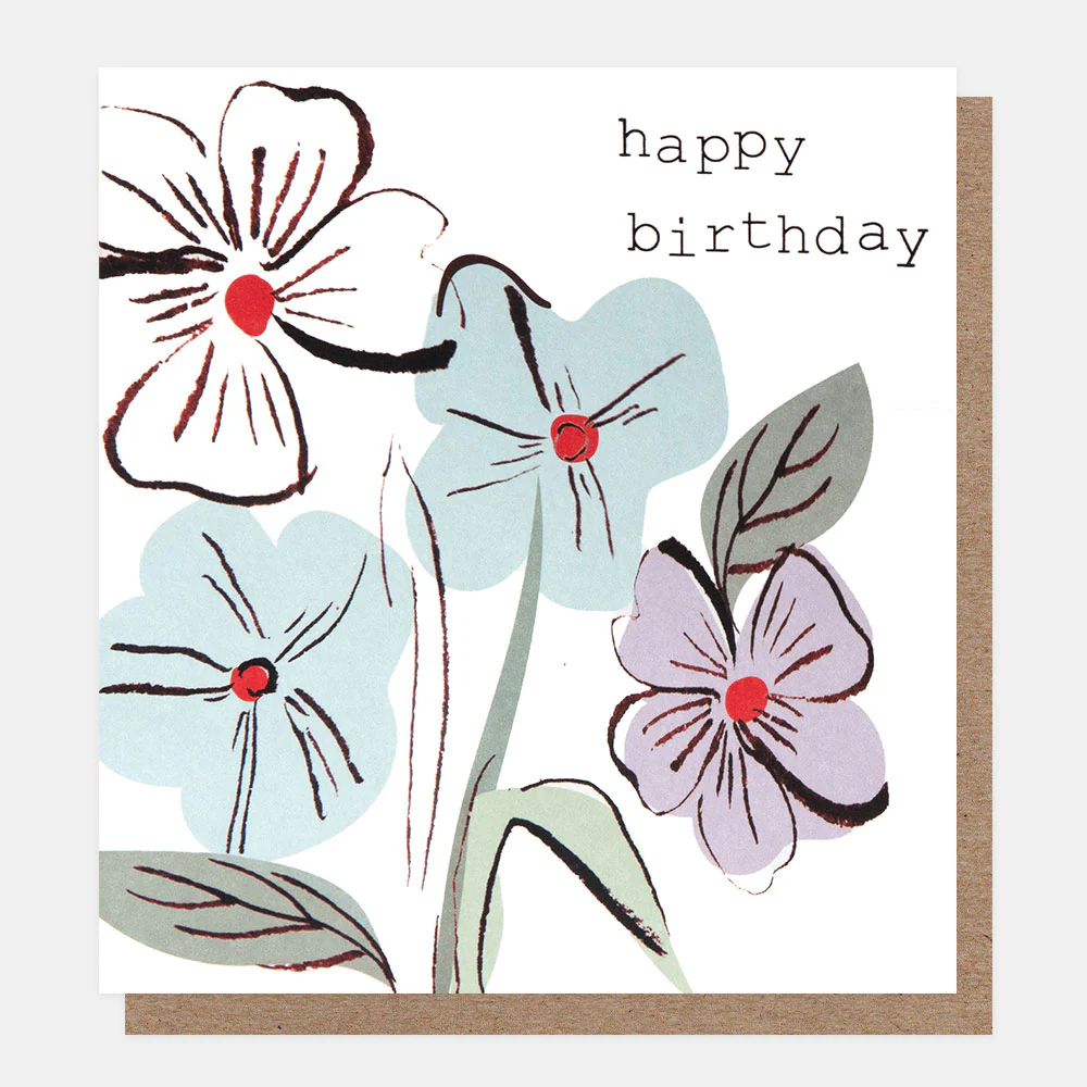 Blue & Lilac Flowers Birthday Card