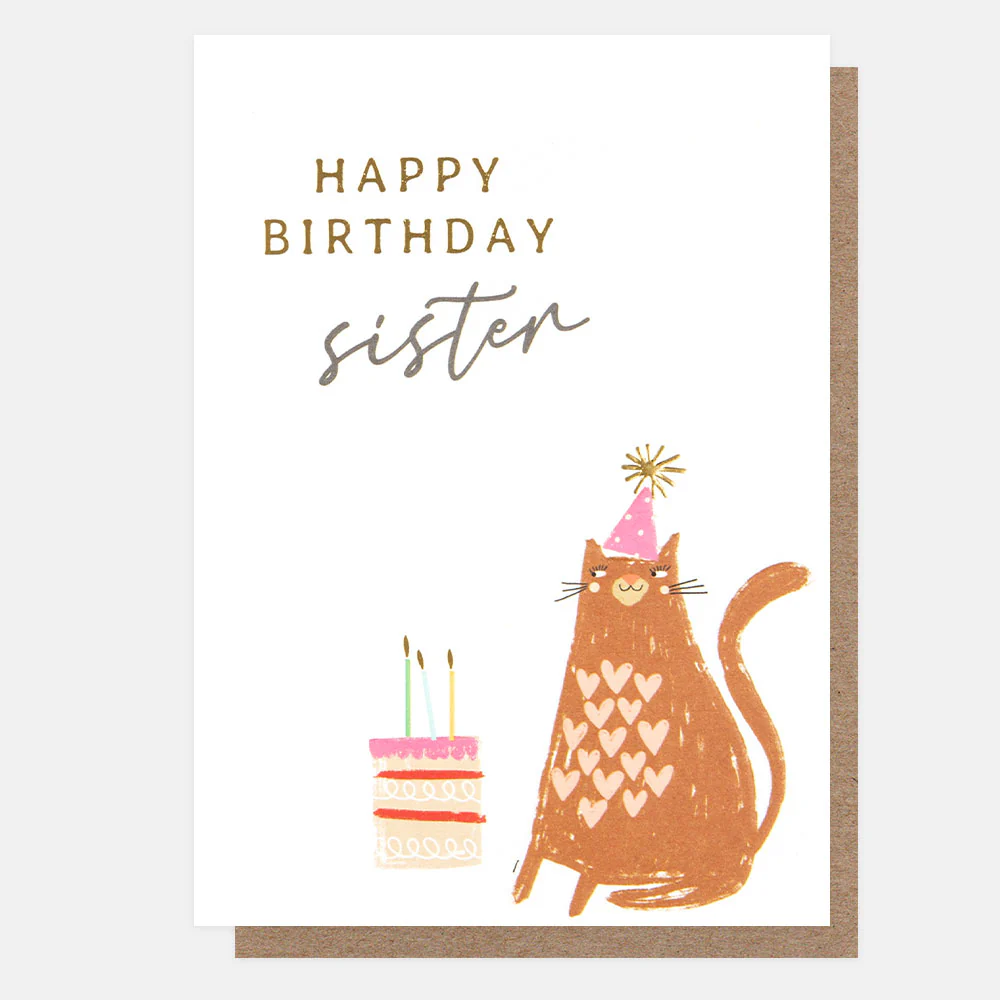 Cat & Cake Birthday Card For Sister