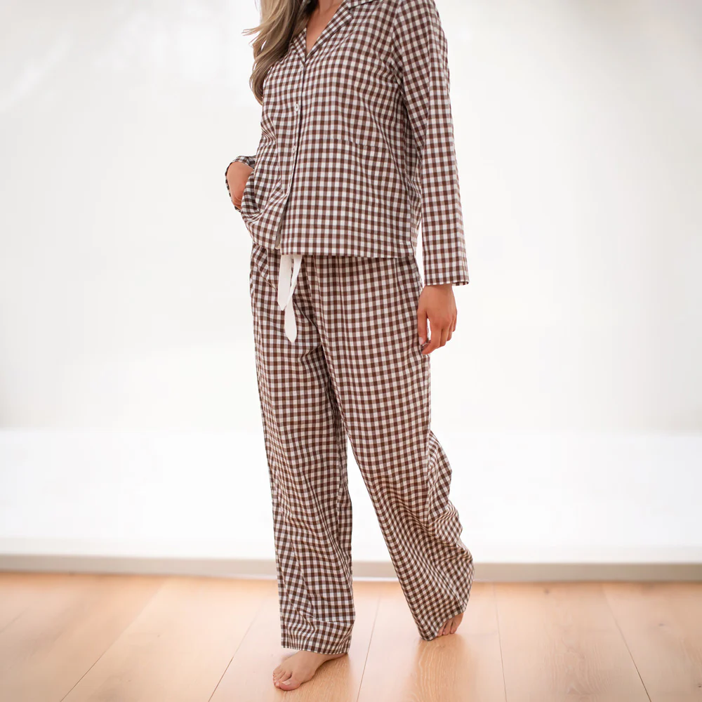 Chocolate Gingham Cotton Lounge Pants - Image 2