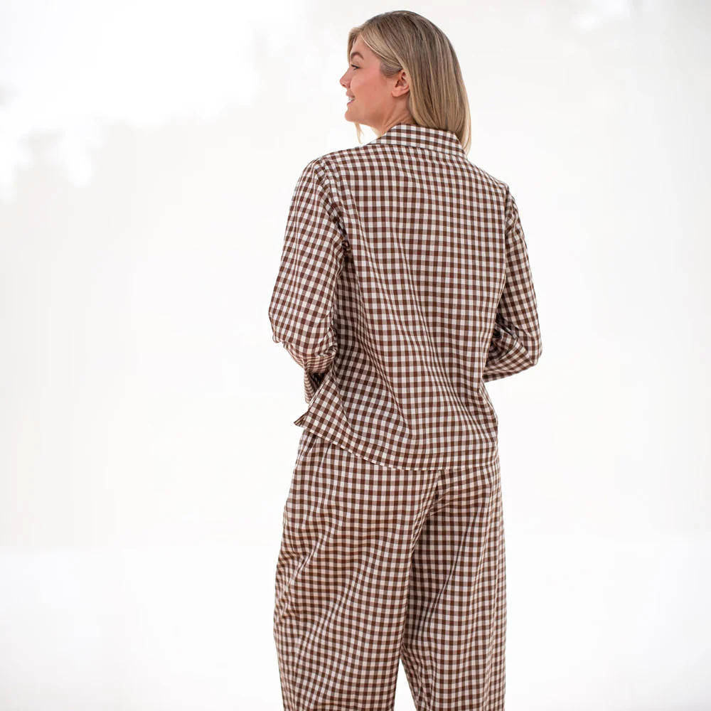 Chocolate Gingham Cotton Lounge Pants - Image 3