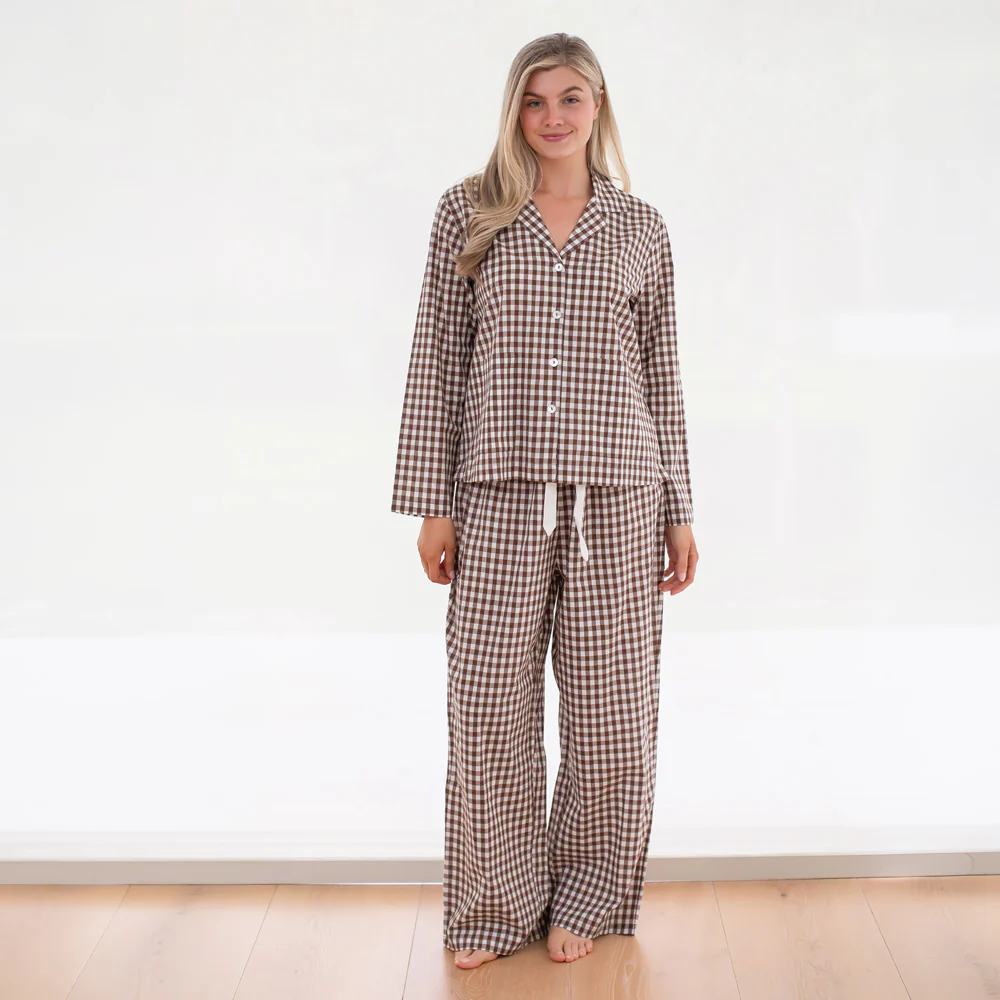 Chocolate Gingham Cotton Pyjama Shirt - Image 4
