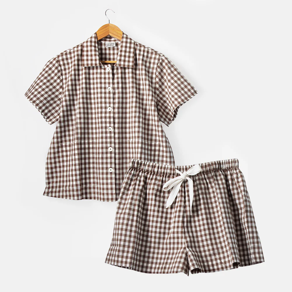 Chocolate Gingham Cotton Short Pyjama Set