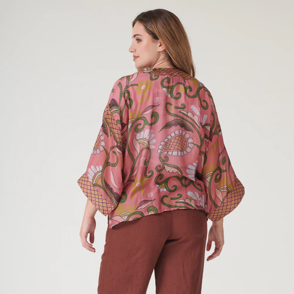 Dusky Pink Giant Kantha Short Kimono - Image 2