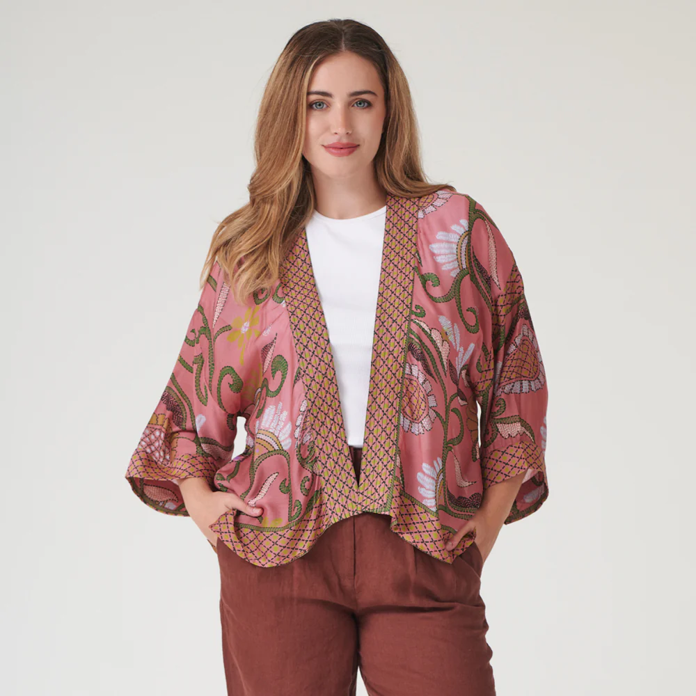 Dusky Pink Giant Kantha Short Kimono - Image 3