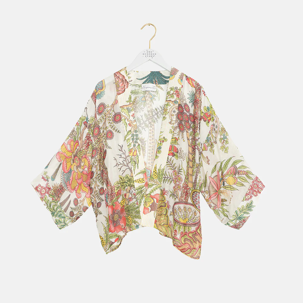 Ecru Boho Gardens Short Kimono
