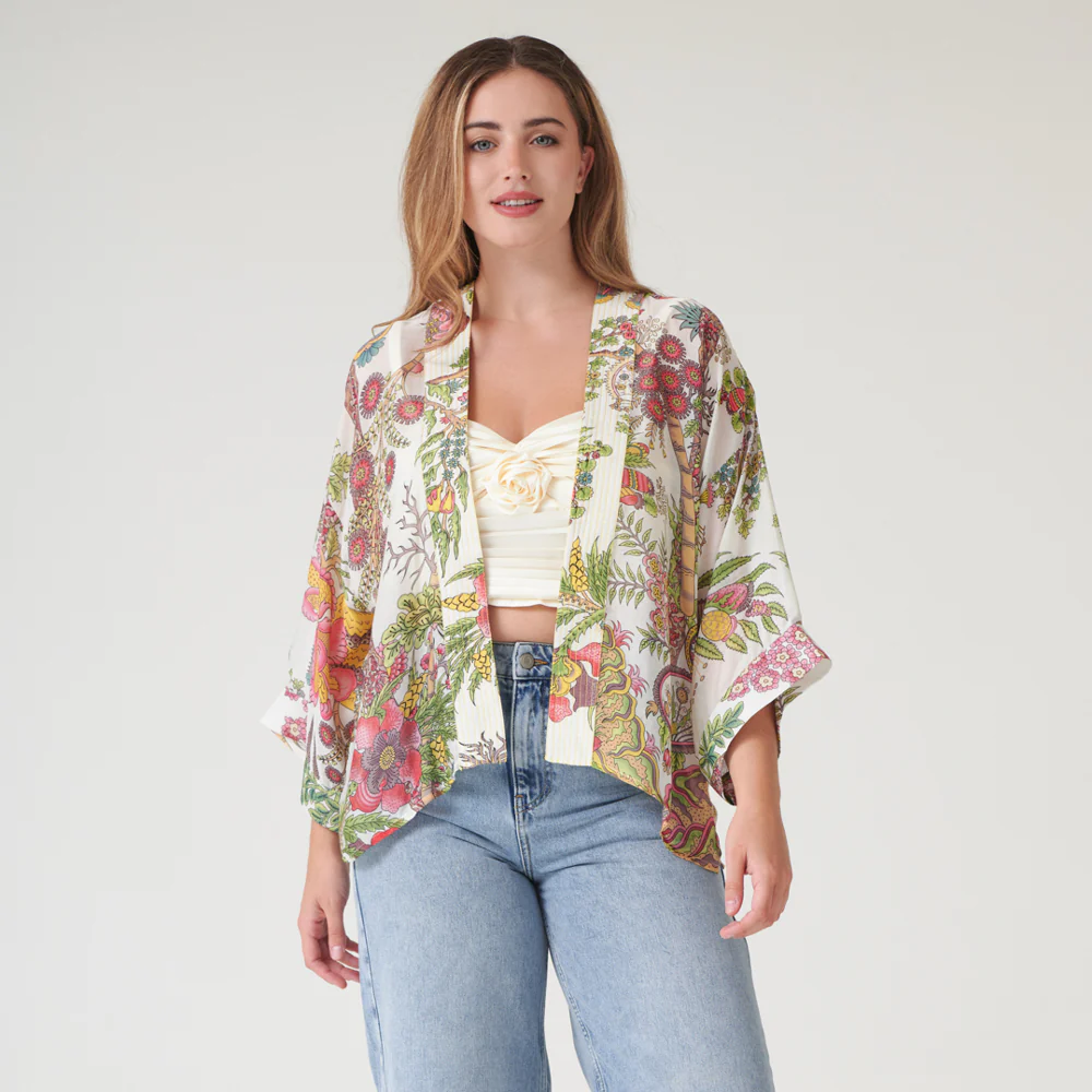 Ecru Boho Gardens Short Kimono - Image 3