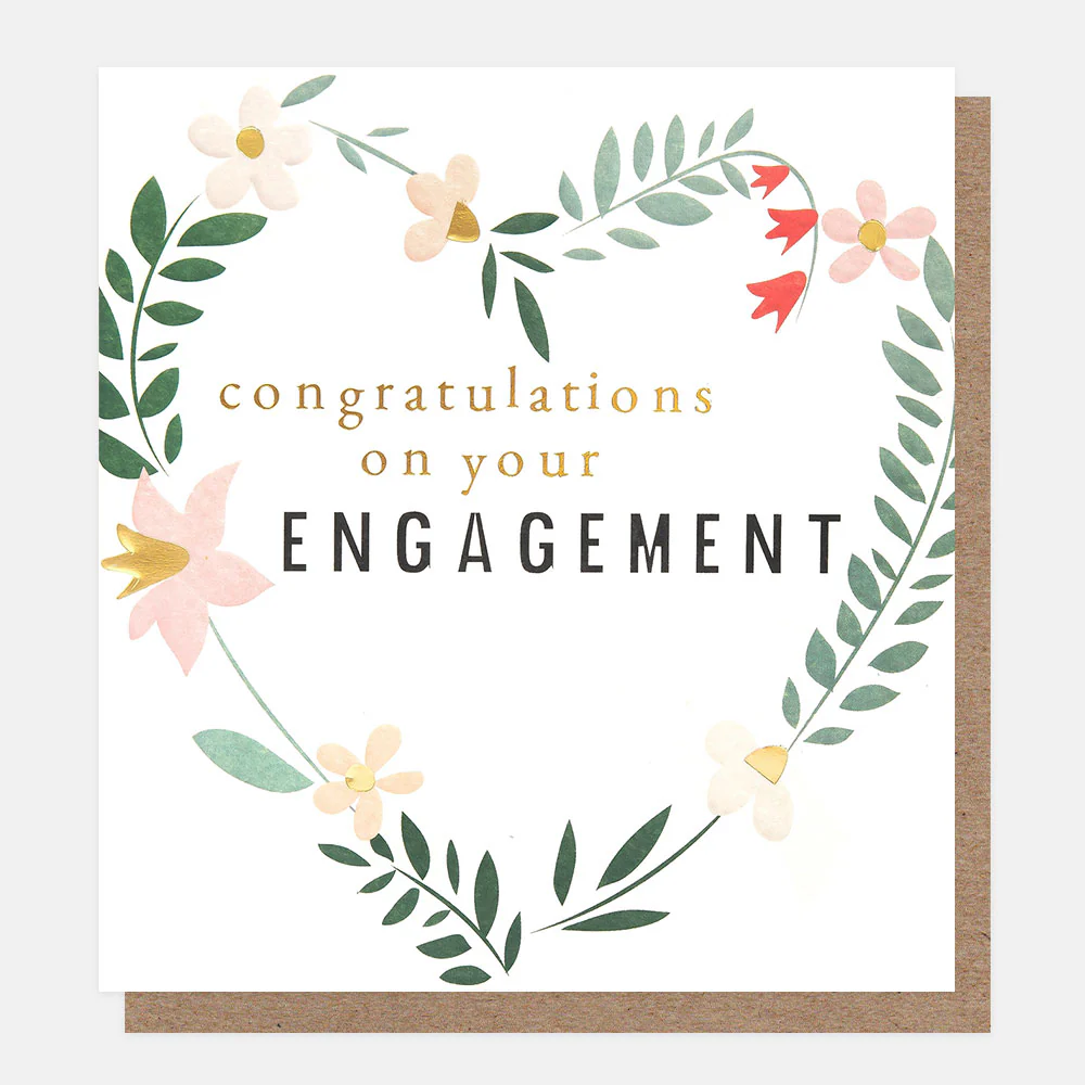 Floral Heart Wreath Engagement Card