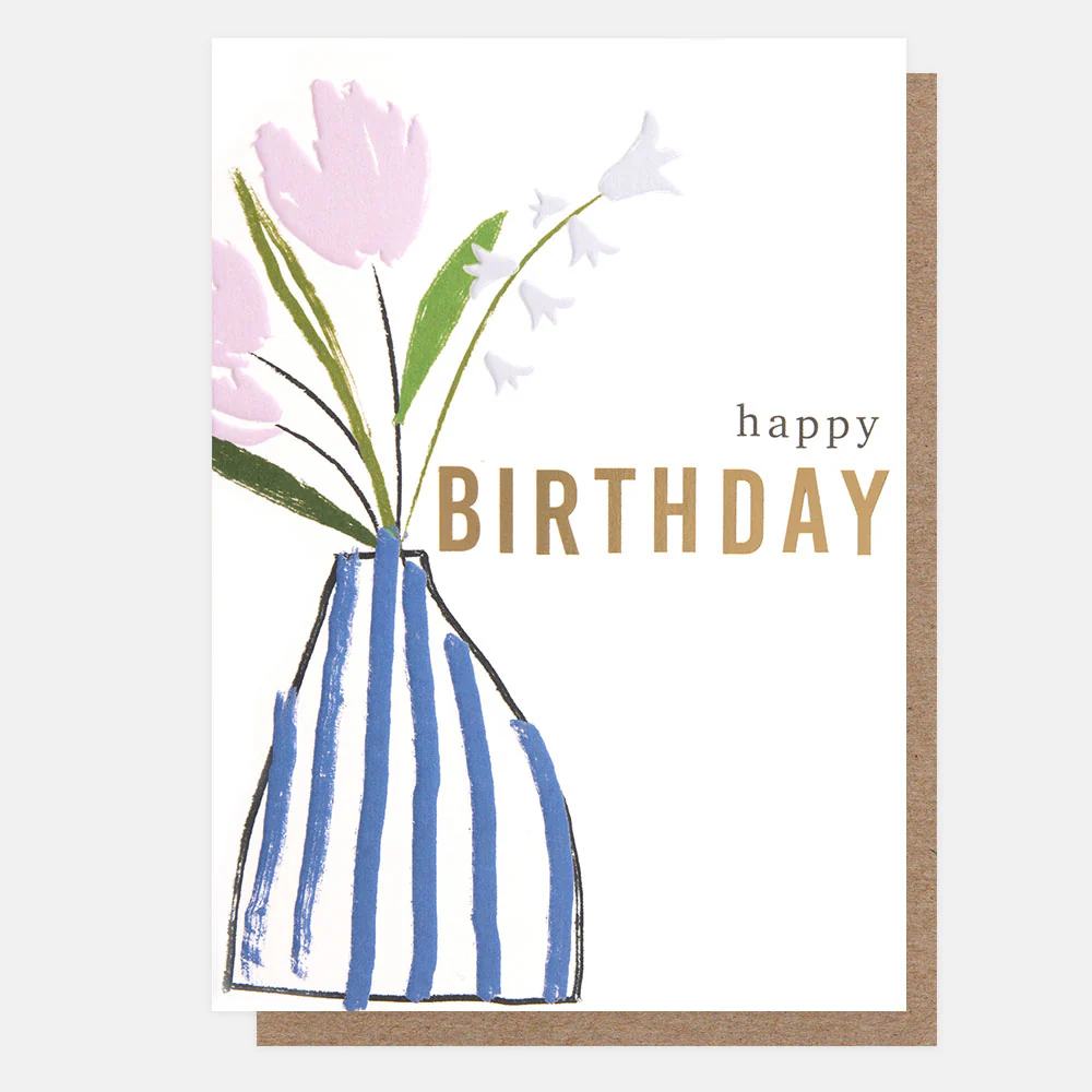 Flowers In Stripy Vase Birthday Card