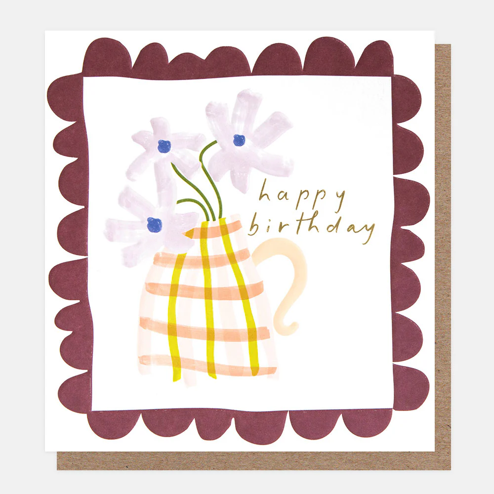 Flowers In Vase Scalloped Birthday Card