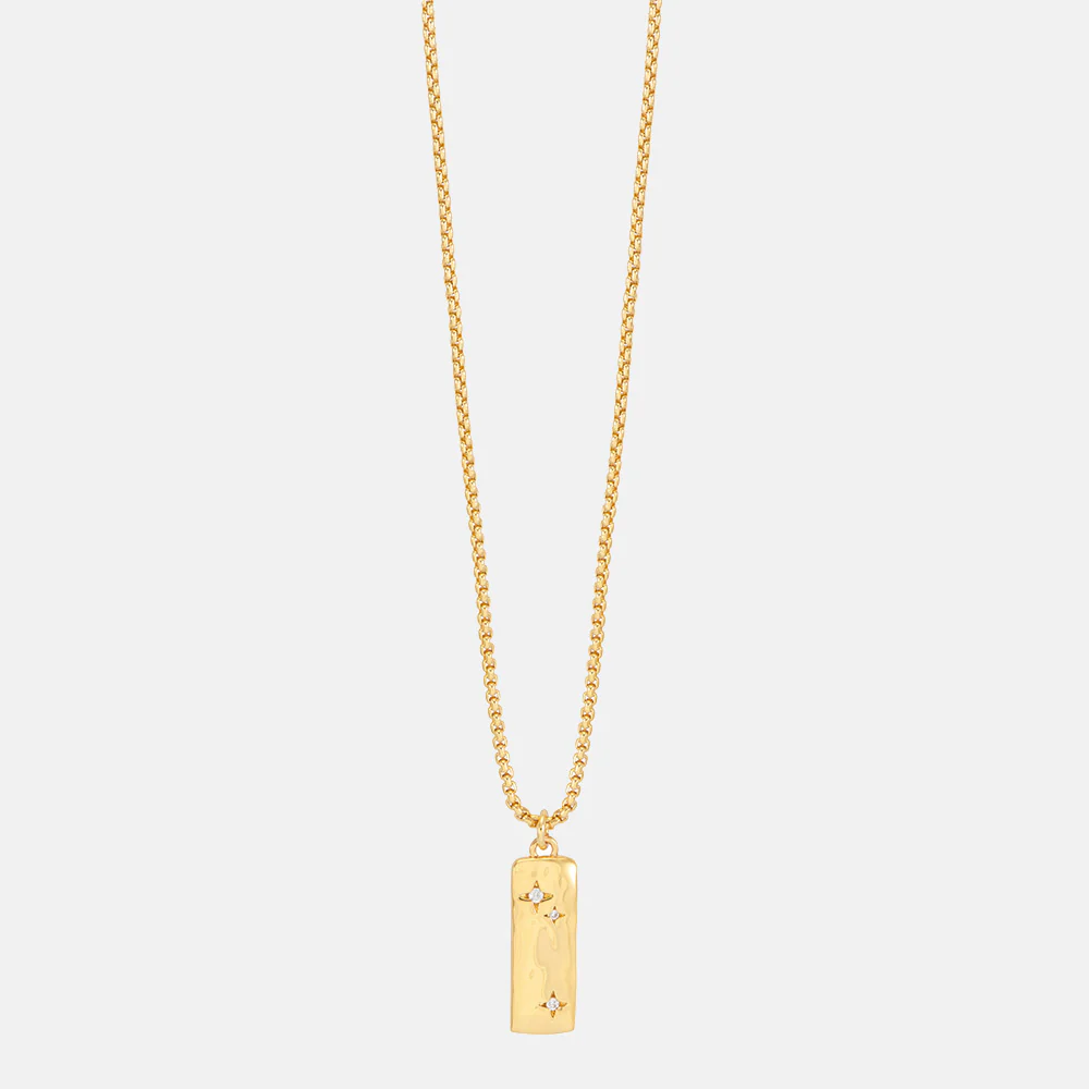 Gold & CZ Tablet Pendant Necklace