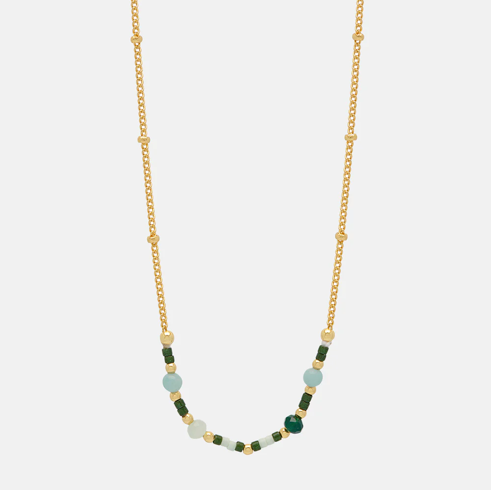 Gold & Green Beaded Necklace