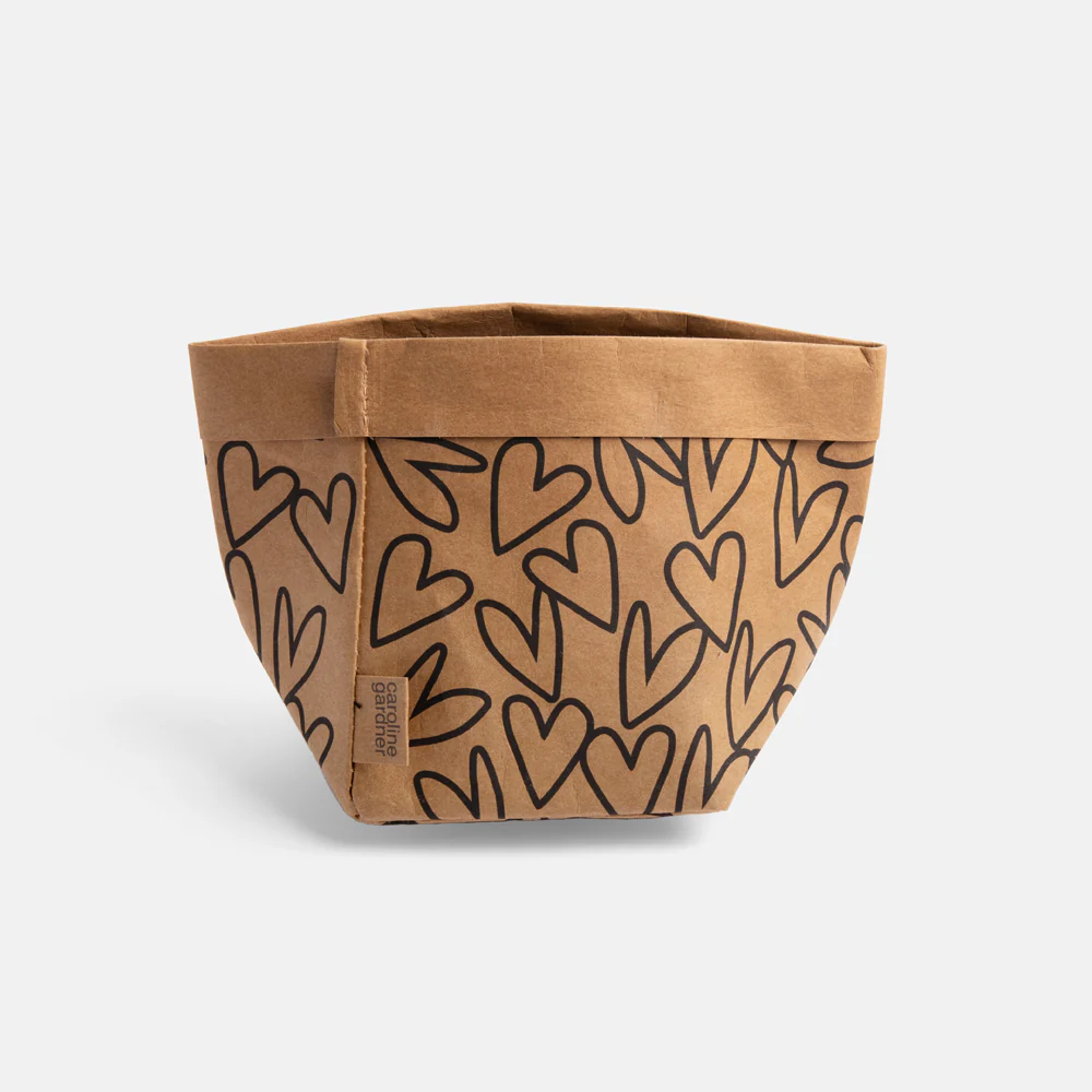 Gold/Kraft Outline Hearts Paper Storage Pots Set of 2 - Image 4