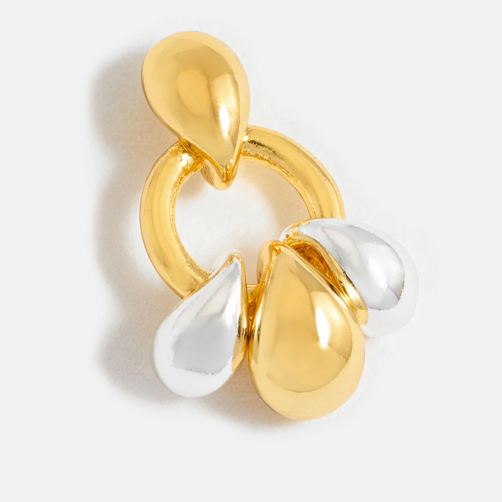 Gold & Silver Tiered Droplet Earrings - Image 2