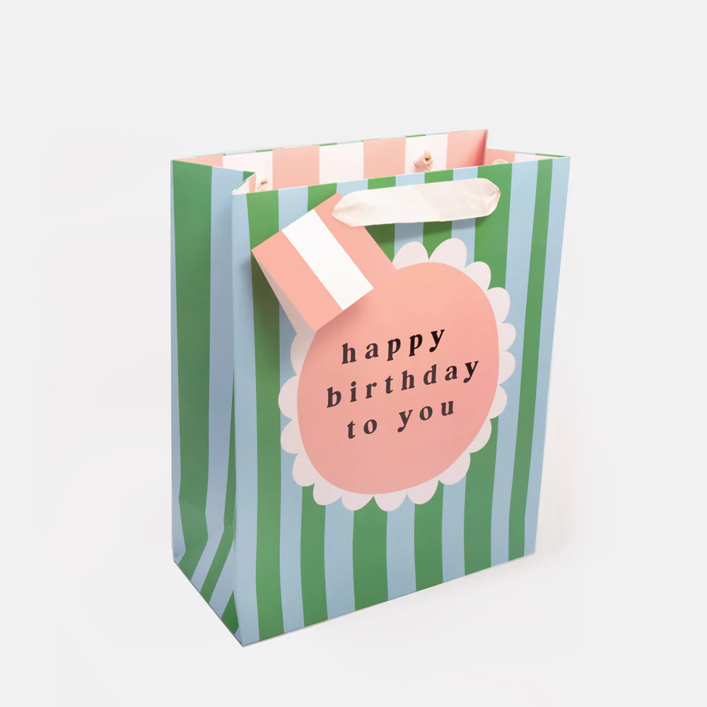 Green & Blue Stripe Birthday Large Gift Bag