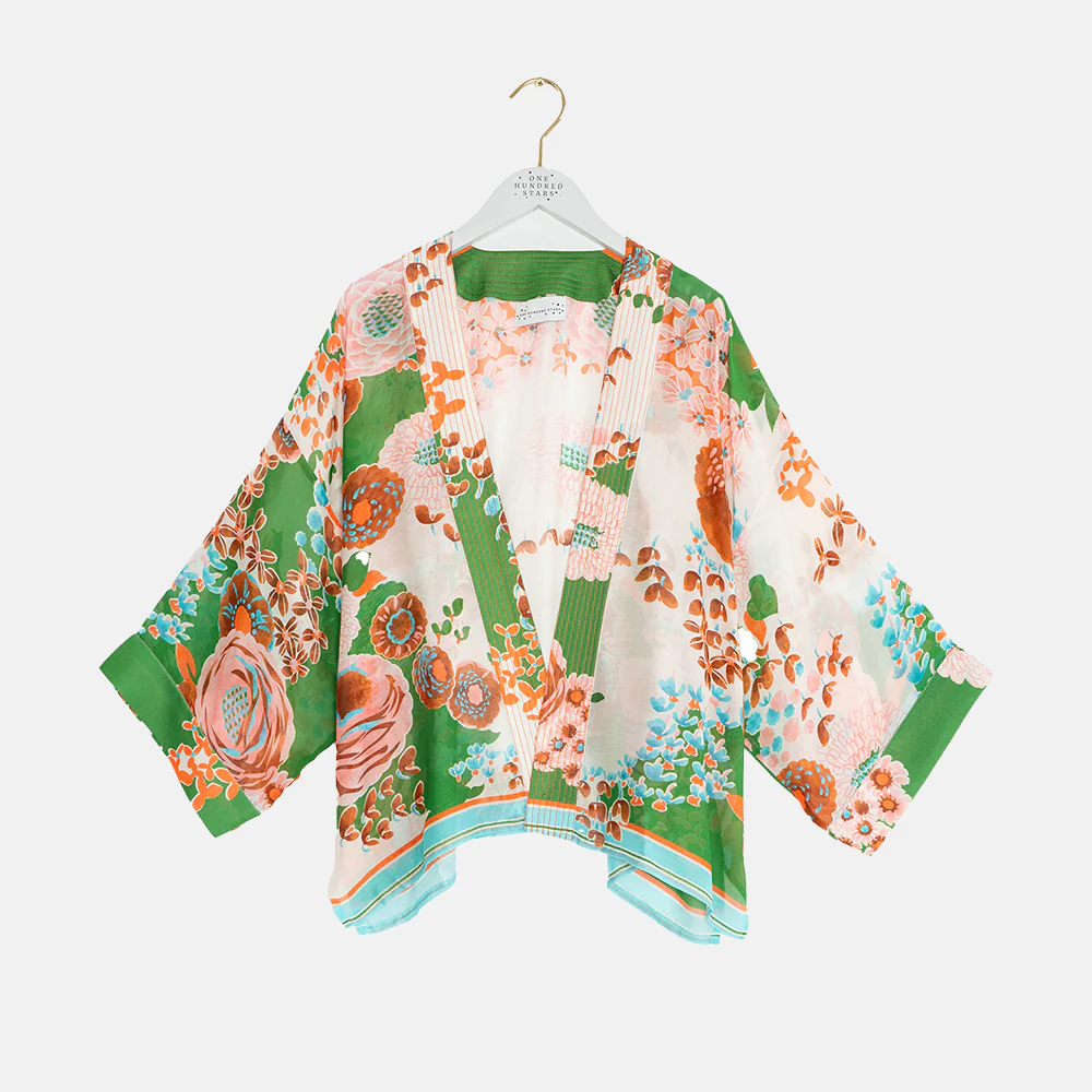 Green Bouquet Short Kimono
