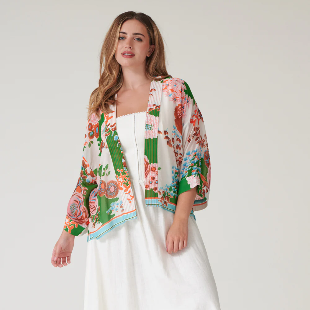 Green Bouquet Short Kimono - Image 3