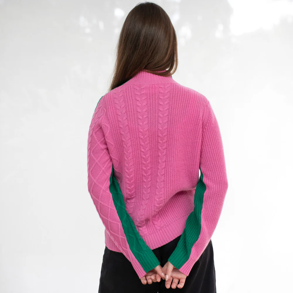 Green/Pink Cable Knit Cashmere Jumper - Image 2