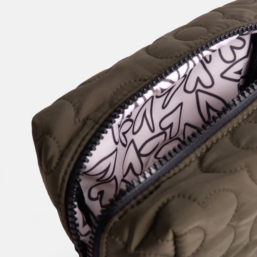 Khaki Flower Quilt Cube Cosmetic Bag - Image 2