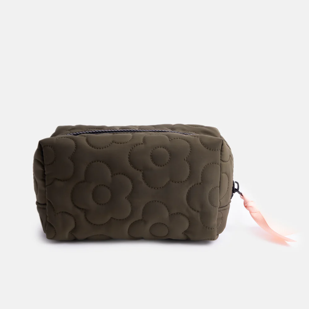 Khaki Flower Quilt Cube Cosmetic Bag - Image 3
