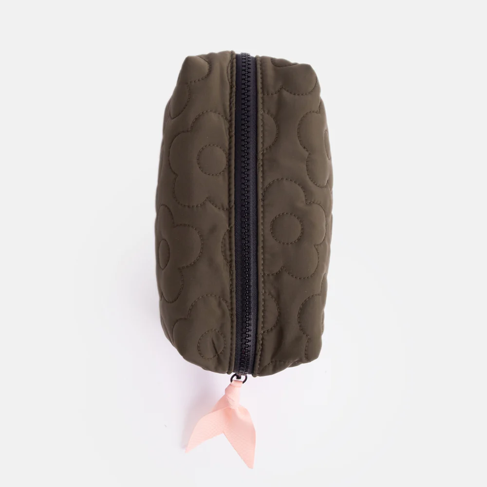 Khaki Flower Quilt Cube Cosmetic Bag - Image 4