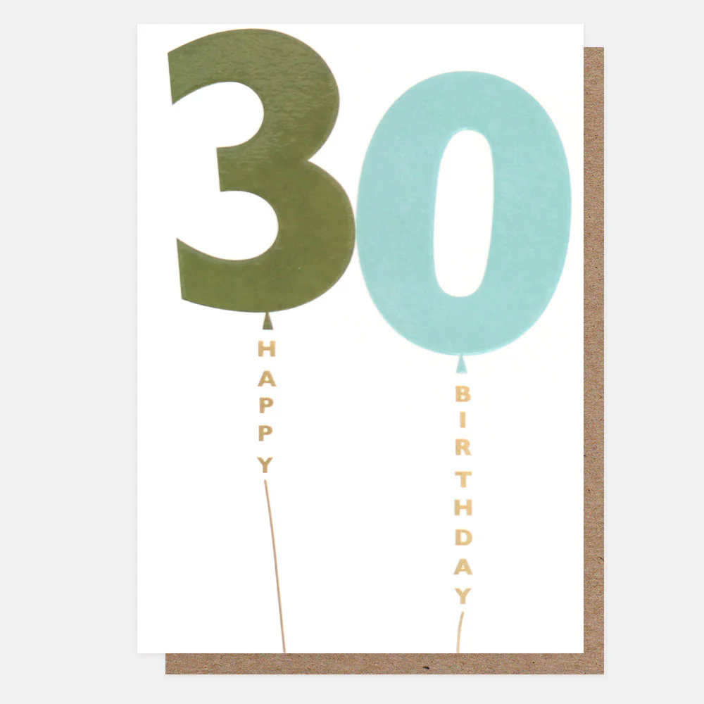 Green/Blue Balloons 30th Birthday Card