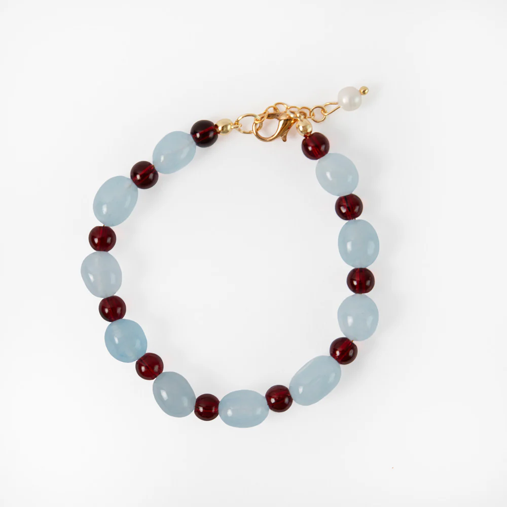 Light Blue & Burgundy Beaded Bracelet