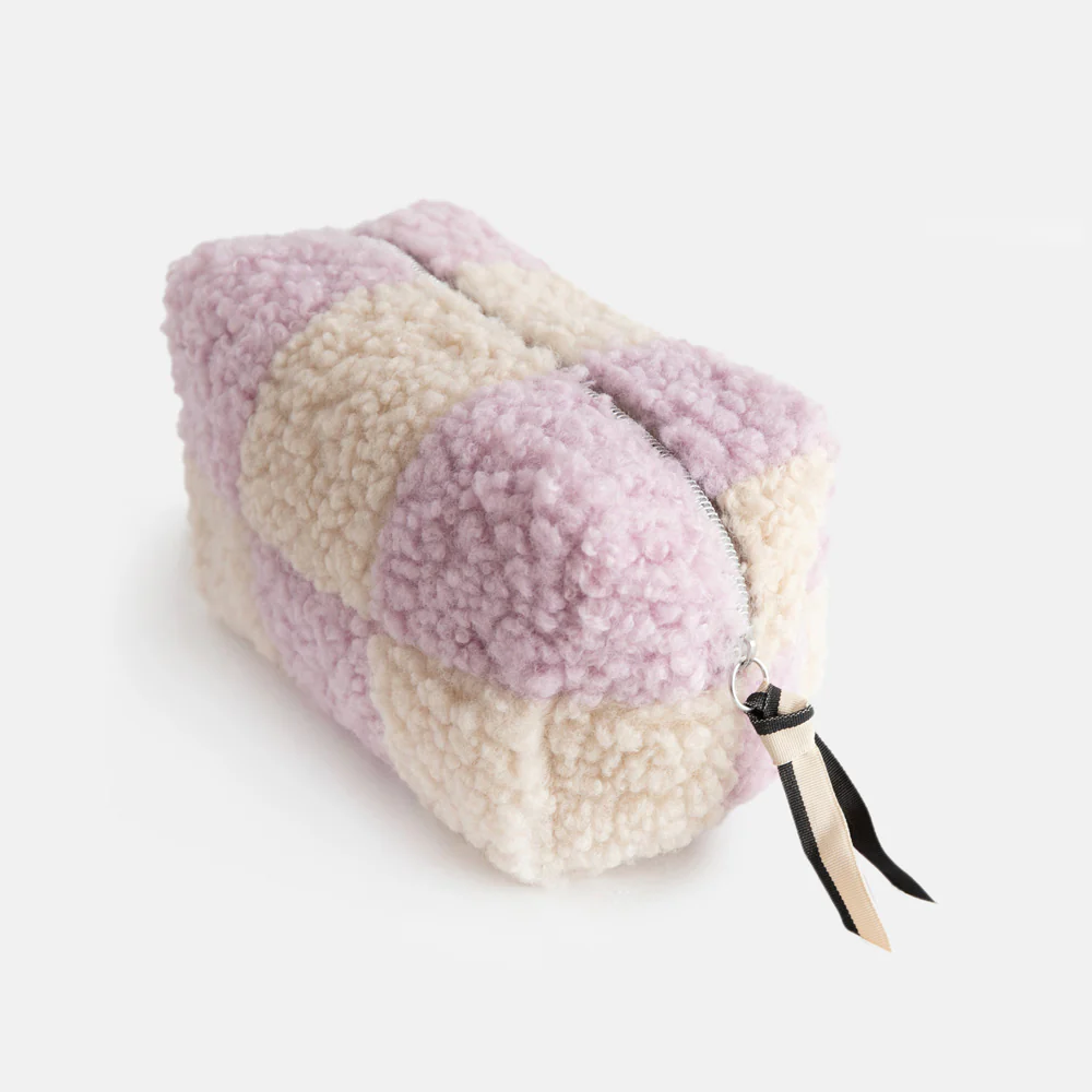Lilac/Cream Check Borg Cube Cosmetic Bag