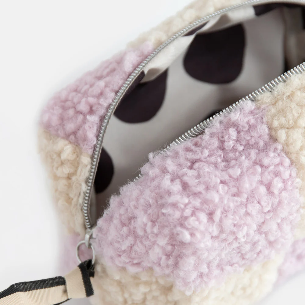 Lilac/Cream Check Borg Cube Cosmetic Bag - Image 2