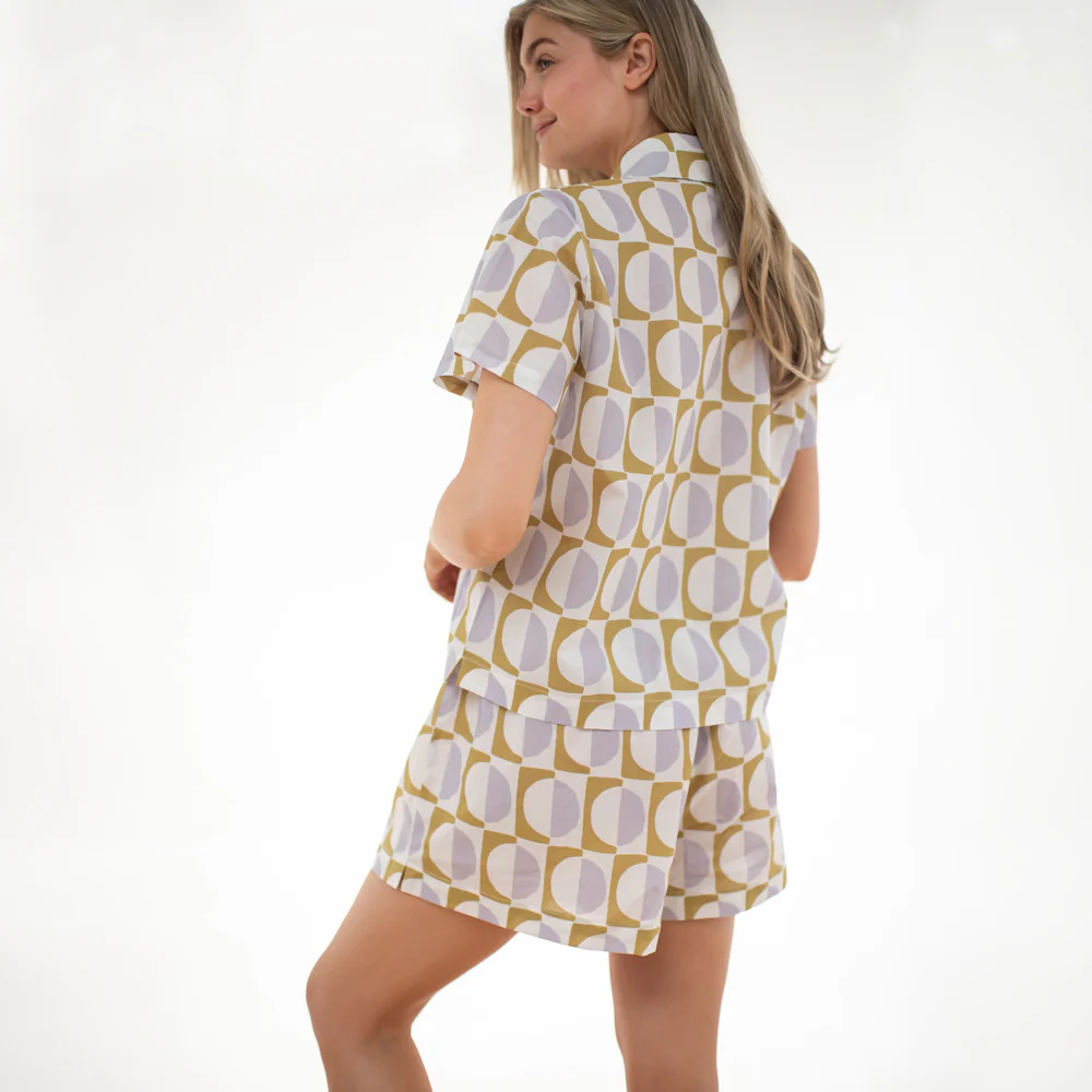 Lilac/Moss Geo Cotton Short Pyjama Set - Image 3