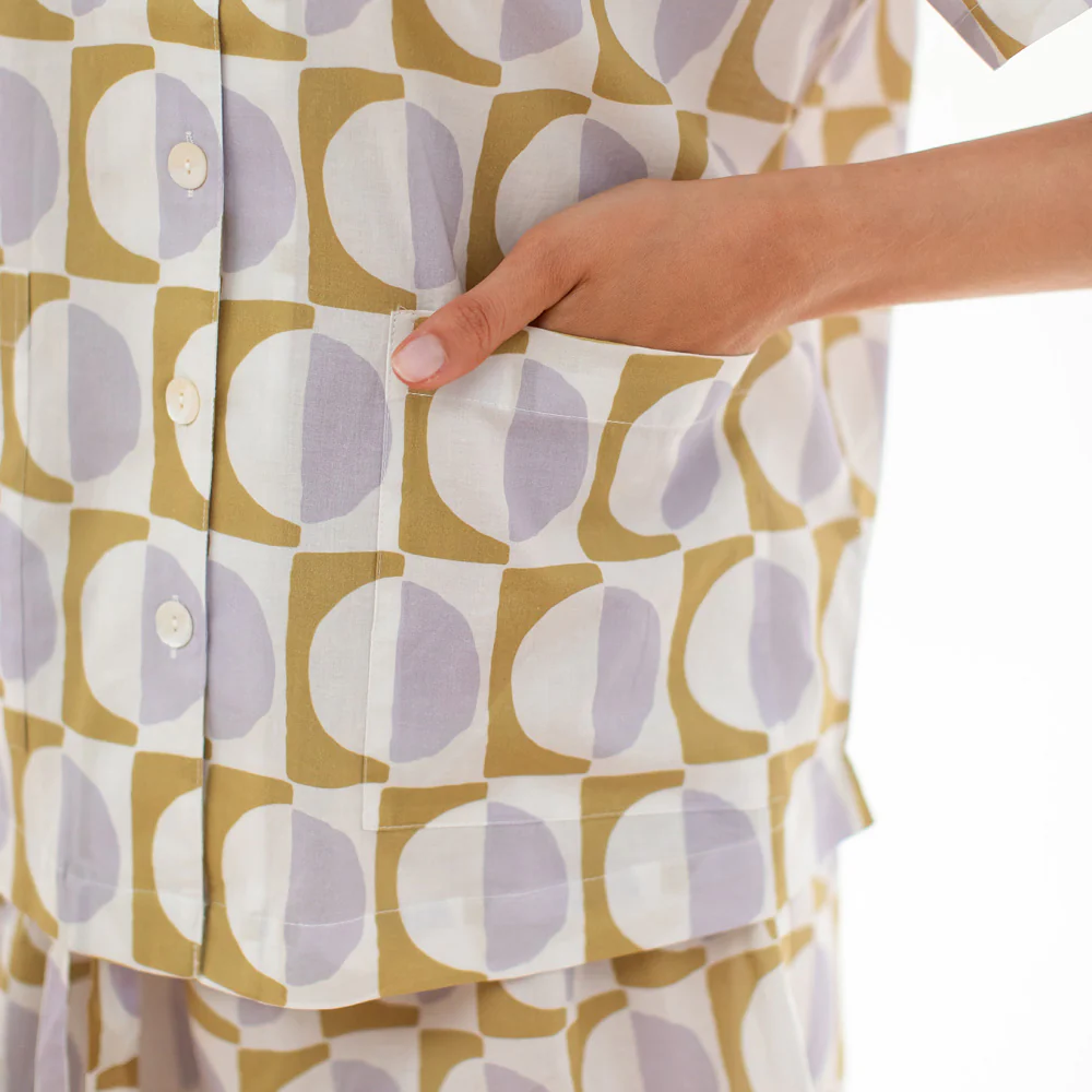 Lilac/Moss Geo Cotton Short Pyjama Set - Image 4