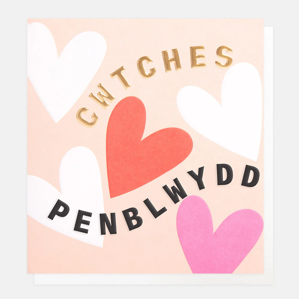 Love Hearts Cwtches Penblwydd Welsh Language Birthday Card