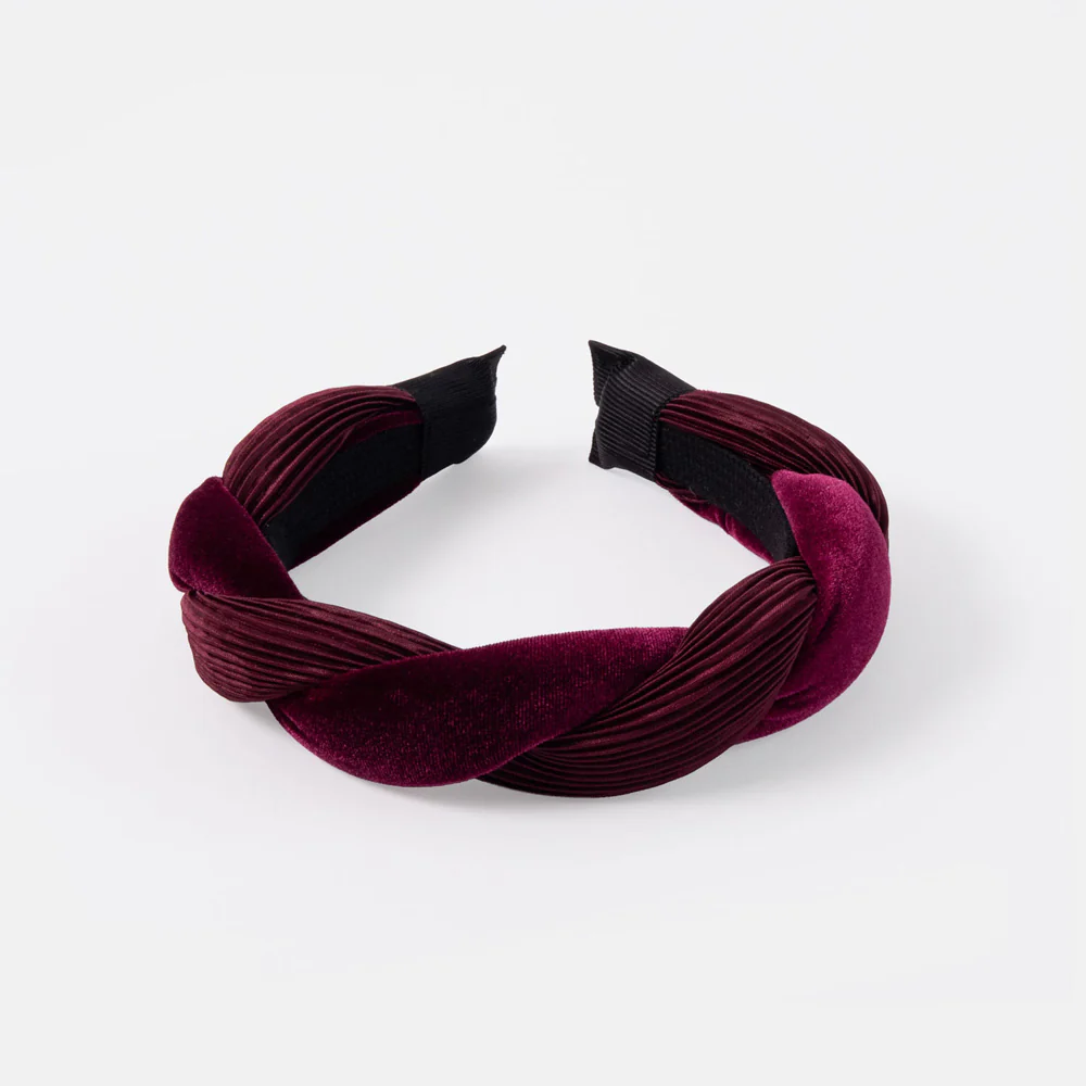 Maroon Velvet & Silk Twisted Headband