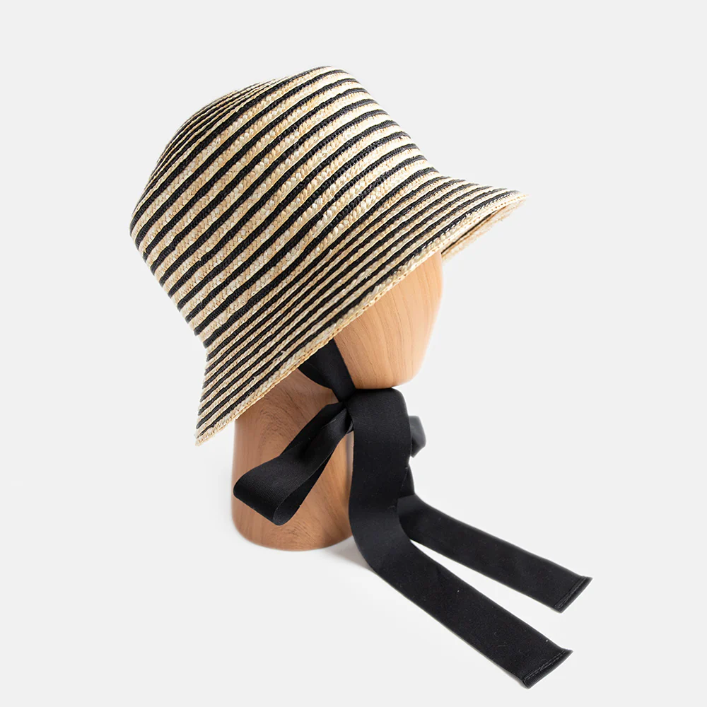 Mono Stripe Straw Bucket Hat