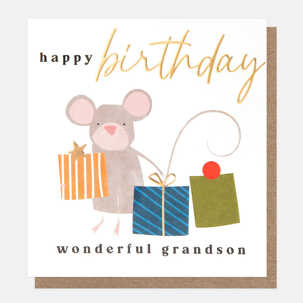 Mouse With Presents Birthday Card For Grandson