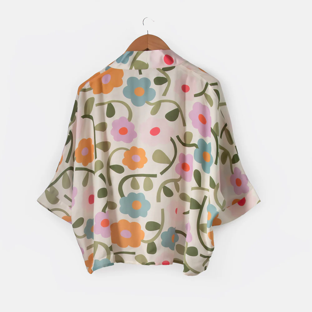 Multi Bloom Viscose Short Kimono - Image 6