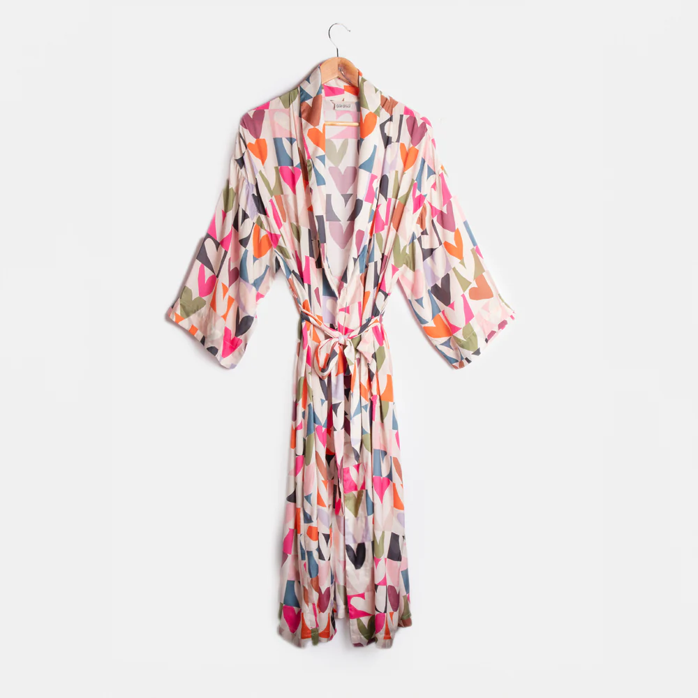 Multi Colour Block Hearts Dressing Gown