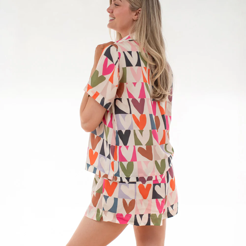 Multi Colour Block Hearts Short Pyjama Set - Image 3