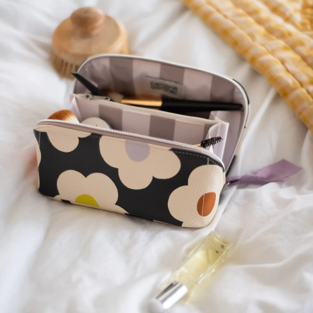 Multi Flower Charcoal Flat Lay Cosmetic Bag - Image 2