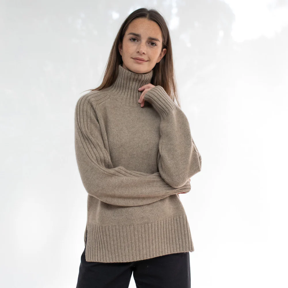 Natural Brown High Neck Cashmere Jumper