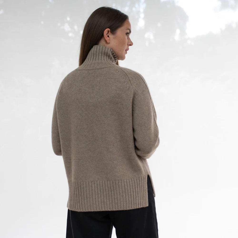 Natural Brown High Neck Cashmere Jumper - Image 2