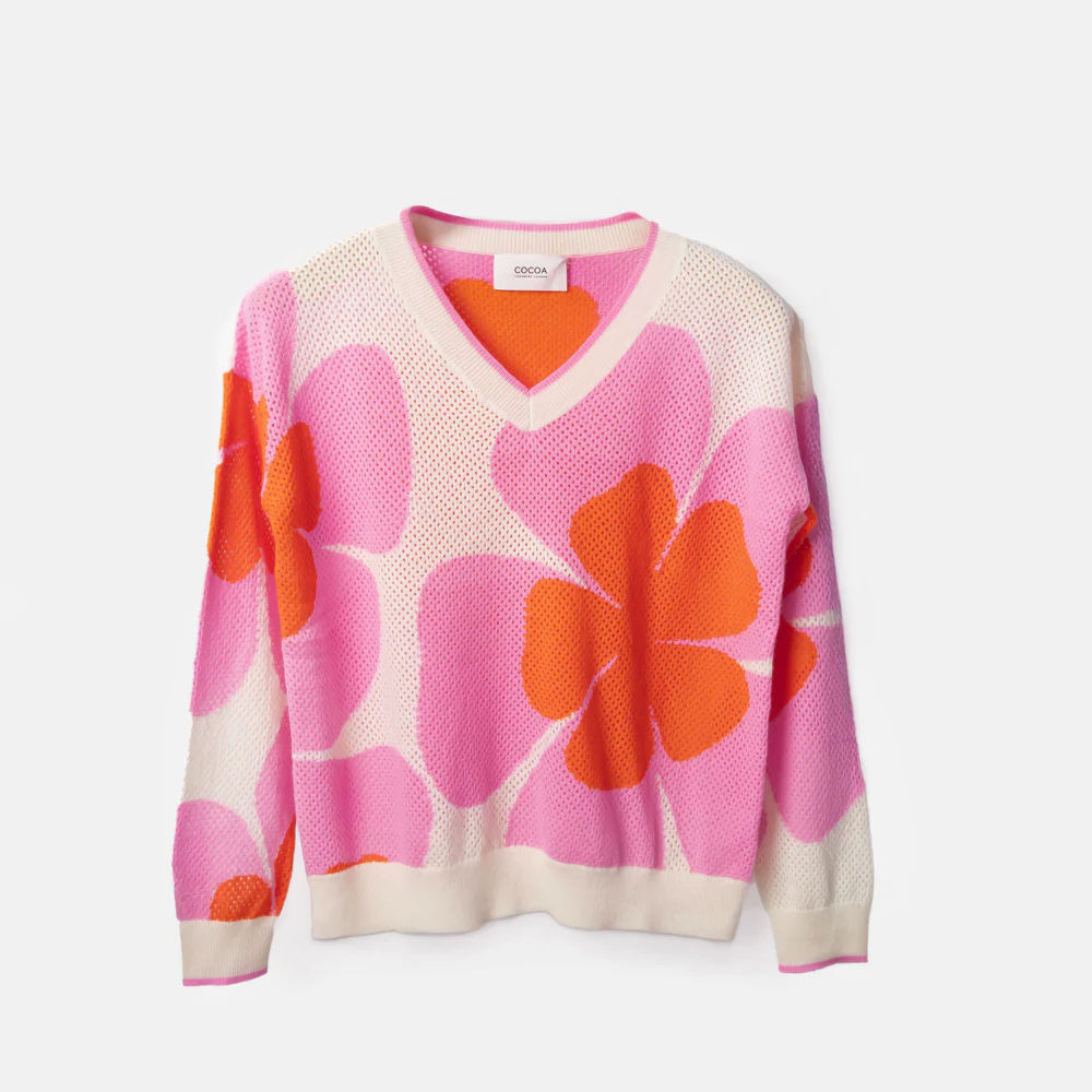 Natural/Pink Flower Cashmere Jumper