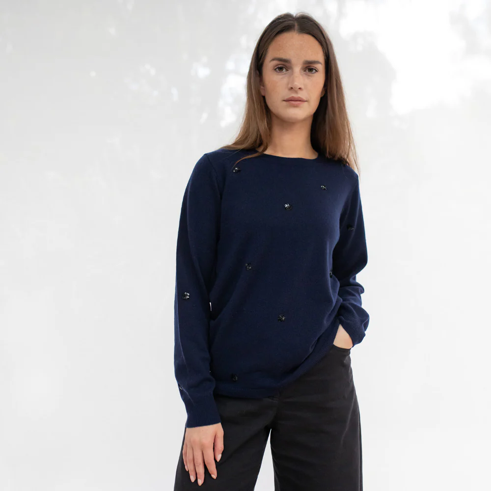 Navy Sequin Cashmere Blend Jumper