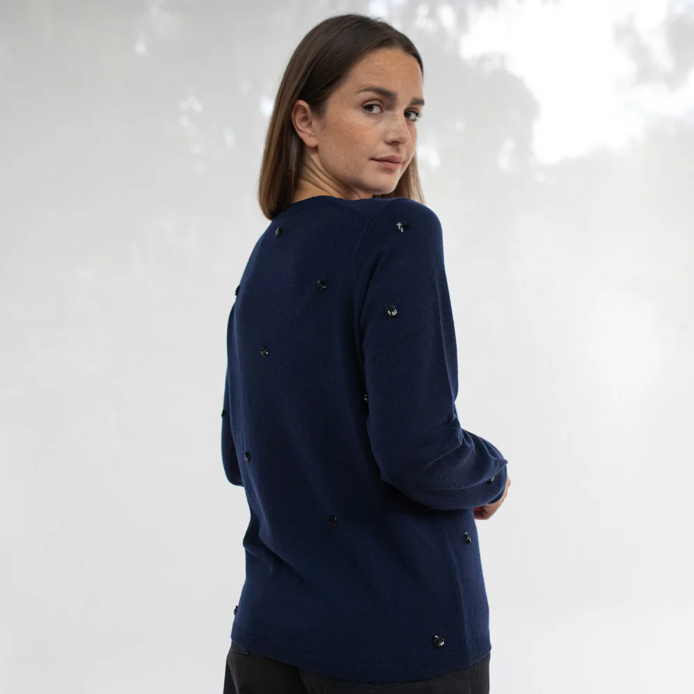 Navy Sequin Cashmere Blend Jumper - Image 2