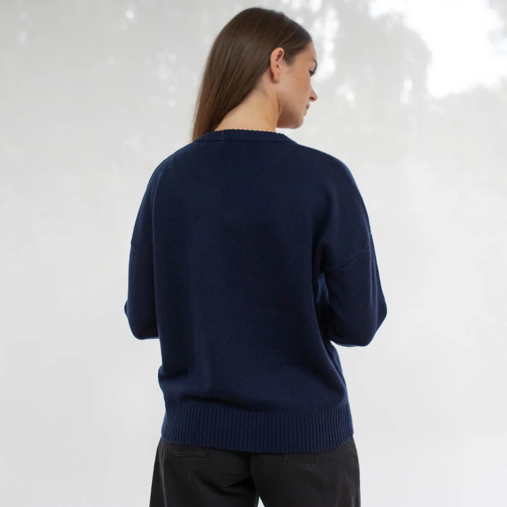 Navy/White Flowers Cashmere Blend Jumper - Image 2
