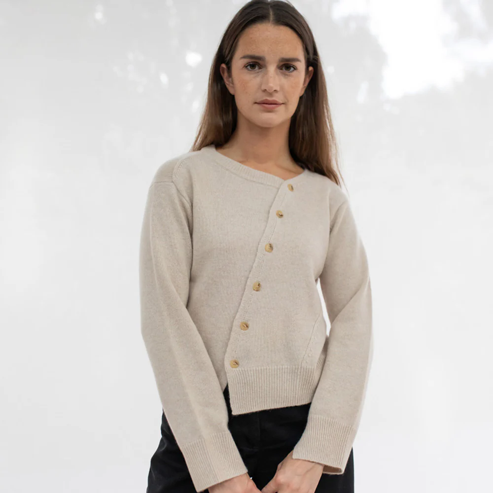 Oatmeal Cashmere Asymmetric Cardigan