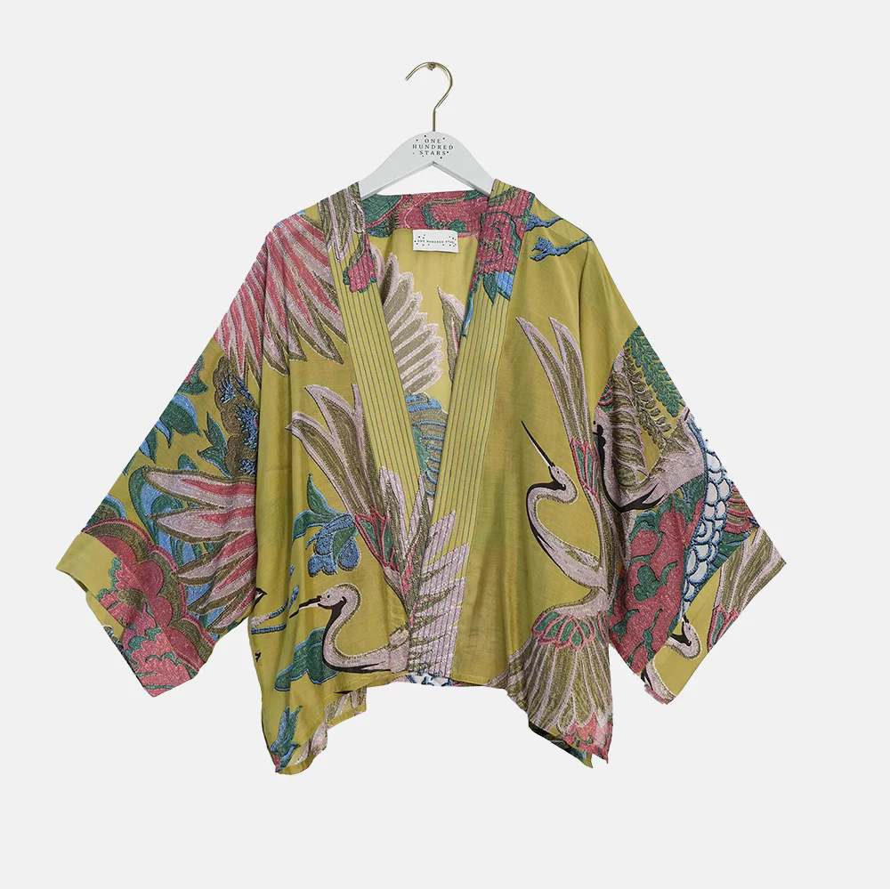 Olive Crane Short Kimono