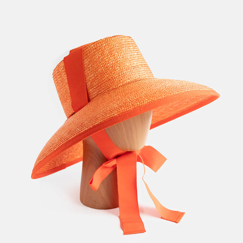 Orange Straw Hat With Ribbons