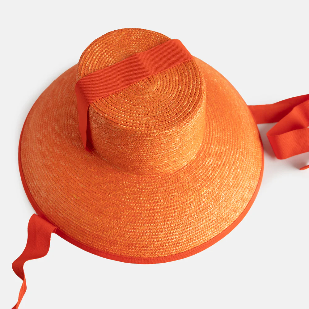 Orange Straw Hat With Ribbons - Image 2